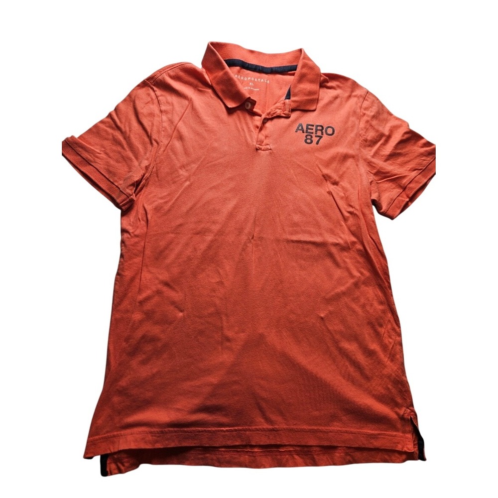 Aeropostale Mens XL Coral Orange Short Sleeve AERO 87 Graphic Cotton Polo Shirt